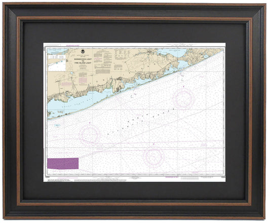 Framed Nautical Chart 12353 - Long Island, NY. Shinnecock Light to Fire Island Light. NOAA 12353. Handmade in the USA.