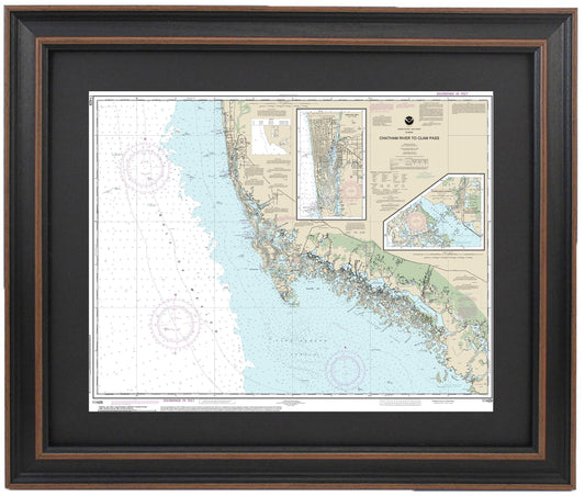 Framed Nautical Chart 11429 - Chatham River to Clam Pass. NOAA 11429. Handmade in the USA.