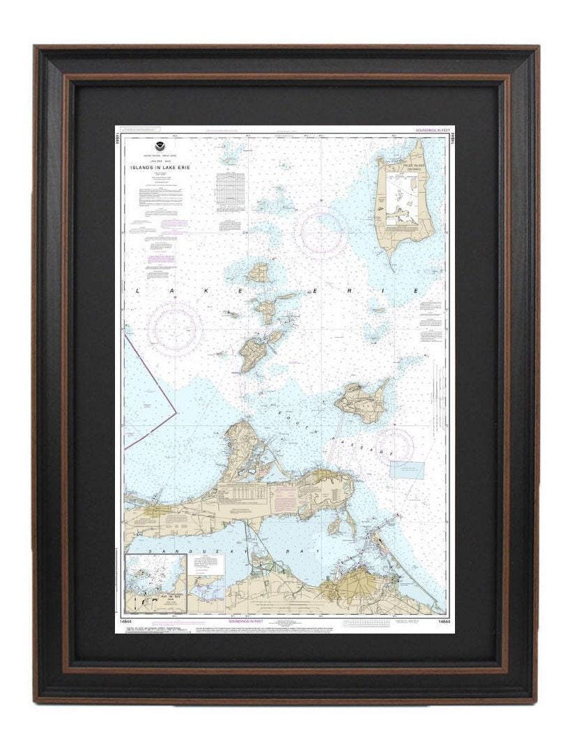 Framed Nautical Chart 14844 - Islands in Lake Erie. Put-In-Bay. NOAA 14844. Handmade in the USA.