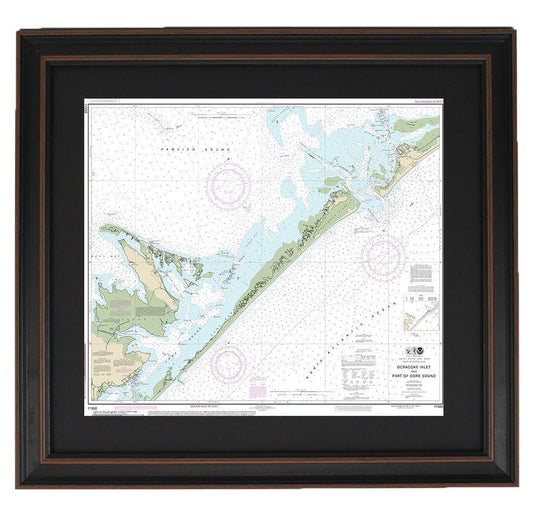 Framed Nautical Chart 11550 - Outer Banks, Ocracoke lnlet & Core Sound, NOAA 11550. Handmade in the USA.
