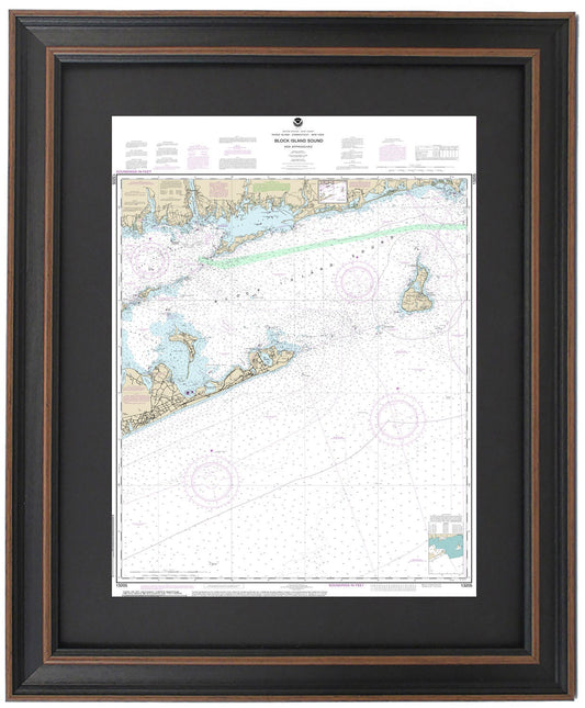 Framed Nautical Chart 13205 - Block Island Sound. NOAA 13205. Handmade in the USA.