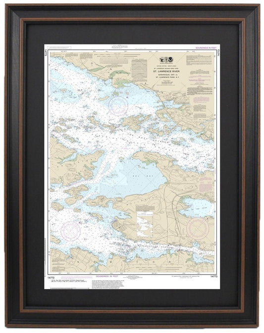 Framed Nautical Chart 14773 - Gananoque, Ontario to St. Lawrence Park, NY. NOAA 14773. Handmade in the USA.