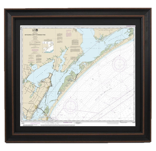 Framed Nautical Chart 11313 - Matagorda Light to Aransas Pass. NOAA 11313. Handmade in the USA.