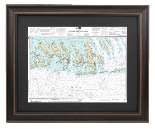 Framed Nautical Chart 11445 - Bahia Honda Key to Sugarloaf Key. NOAA 11445. Handmade in the USA.