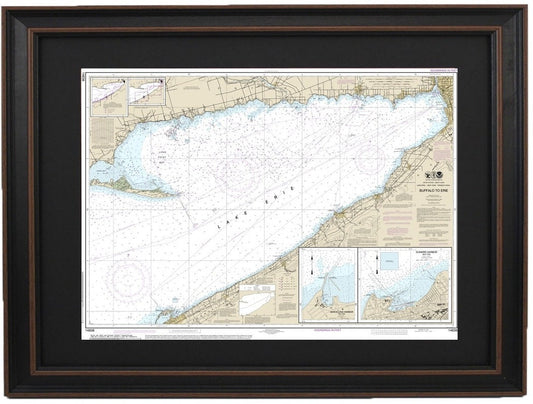 Framed Nautical Chart 14838 - Buffalo to Erie. Dunkirk. Barcelone Harbor, Lake Erie. NOAA 14838. Handmade in the USA.
