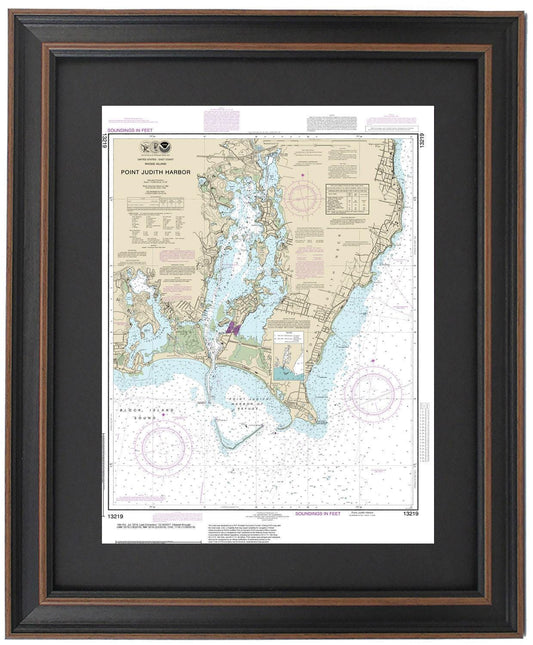 Framed Nautical Chart 13219 - Point Judith Harbor, RI. NOAA 13219. Handmade in the USA.