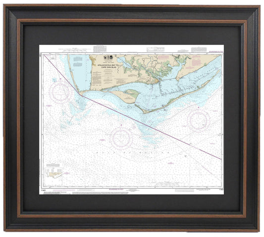 Framed Nautical Chart 11401 - Apalachicola Bay to Cape San Blas. NOAA 11401. Handmade in the USA.
