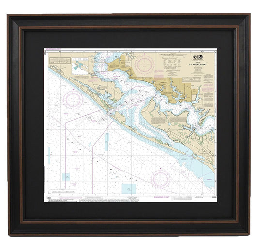Framed Nautical Chart 11391 - St. Andrew Bay. NOAA 11391. Handmade in the USA.
