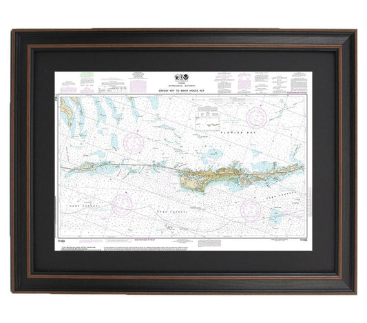 Framed Nautical Chart 11453 - Grassy Key to Bahia Honda Key. NOAA 11453. Handmade in the USA.