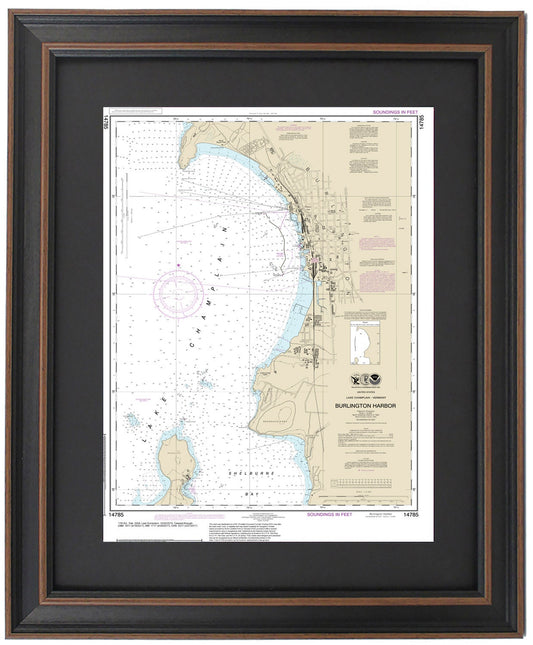 Framed Nautical Chart 14785 - Burlington Harbor. NOAA 14785. Handmade in the USA.