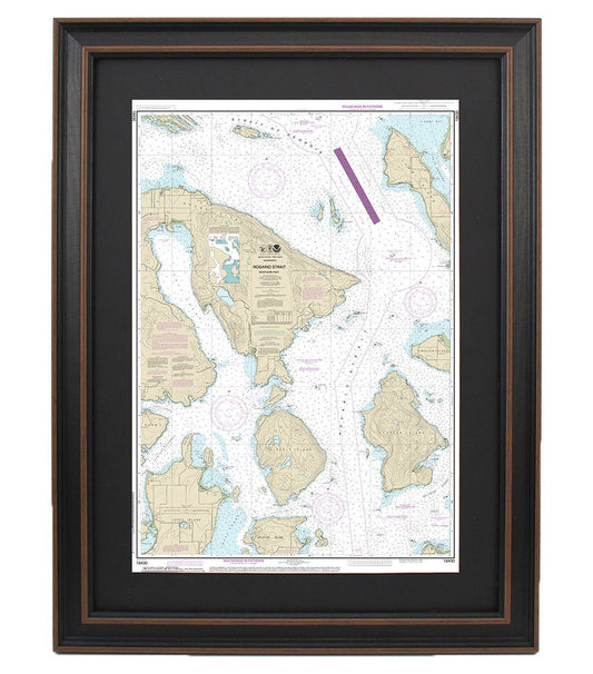 Framed Nautical Chart 18430 - Northern Rosario Strait. NOAA 18430. Handmade in the USA.