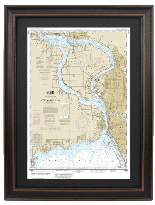Framed Nautical Chart 14832 - Lake Erie. Niagara Falls to Buffalo, NY. NOAA 14832. Handmade in the USA.