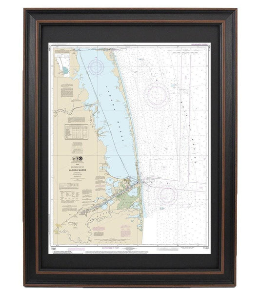 Framed Nautical Chart 11301 - Southern Part of Laguna Madre. NOAA 11301. Handmade in the USA.