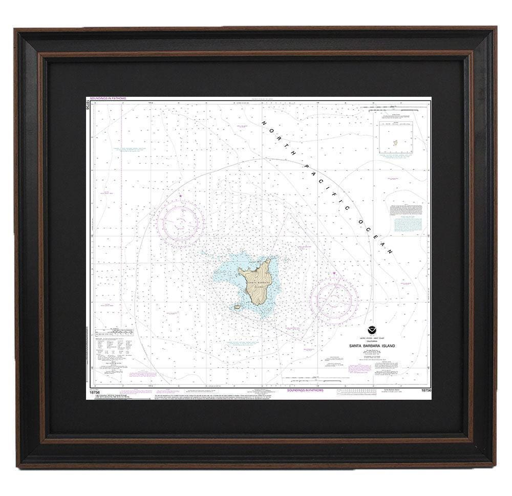 Framed Nautical Chart 18756 - Santa Barbara Island. NOAA 18756. Handmade in the USA.