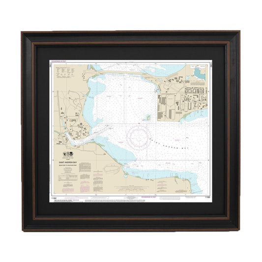 Framed Nautical Chart 11392 - St. Andrew Bay. Bear Point to Sulphur Point. NOAA 11392. Handmade in the USA.
