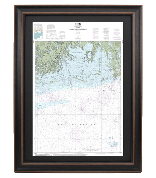 Framed Nautical Chart 11357 - Timbalier and Terrebonne Bays. NOAA 11357. Handmade in the USA.