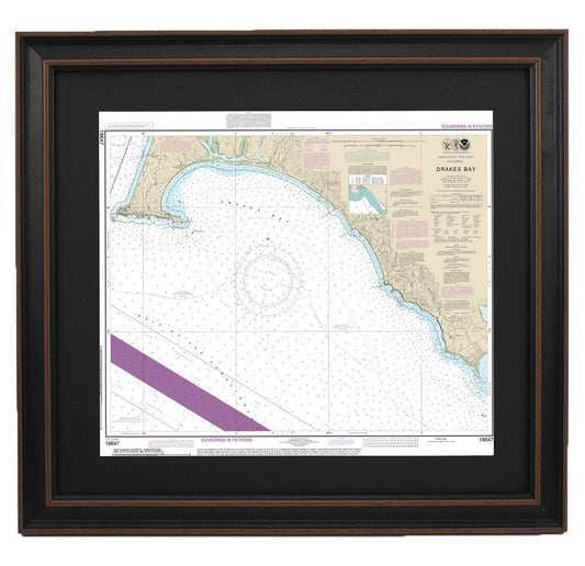 Framed Nautical Chart 18647 - Drakes Bay. NOAA 18647. Handmade in the USA.
