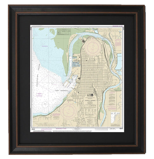 Framed Nautical Chart 18444 - Everett Harbor. NOAA 18444. Handmade in the USA.