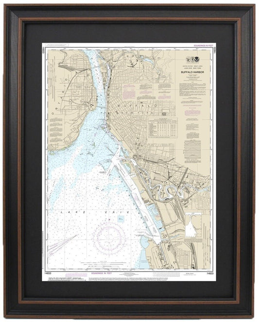 Framed Nautical Chart 14833 - Buffalo Harbor, NY. NOAA 14833. Handmade in the USA.