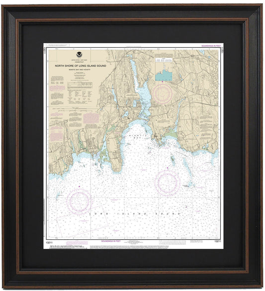 Framed Nautical Chart 13211 - North Shore Long Island Sound. Niantic Bay and Vicinity. NOAA 13211. Handmade in the USA.