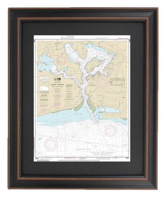 Framed Nautical Chart 19366 - Pearl Harbor Oahu South Coast. NOAA 19366. Handmade in the USA.