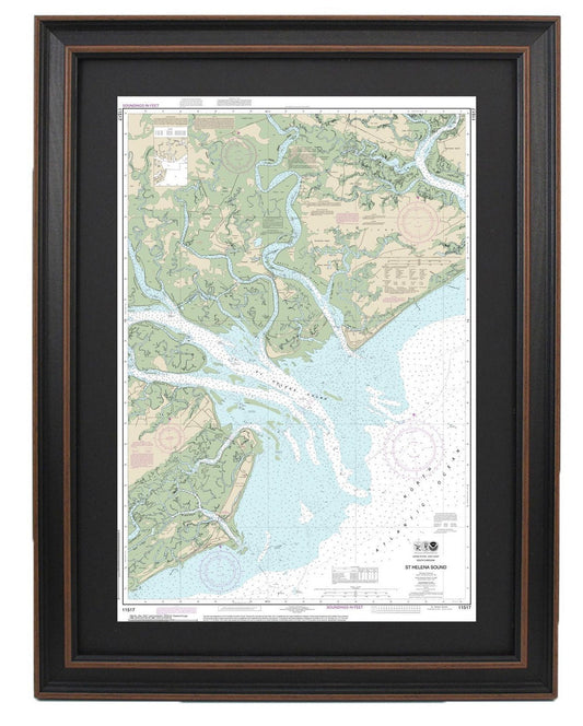Framed Nautical Chart 11517 - St Helena Sound, SC. NOAA 11517. Handmade in the USA.