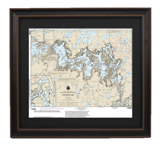 Framed Nautical Chart 14989 - Crooked Lake, Minnesota. NOAA 14989. Handmade in the USA.