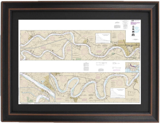 Framed Nautical Chart 11370 - Mississippi River. New Orleans to Baton Rouge. NOAA 11370. Handmade in the USA.