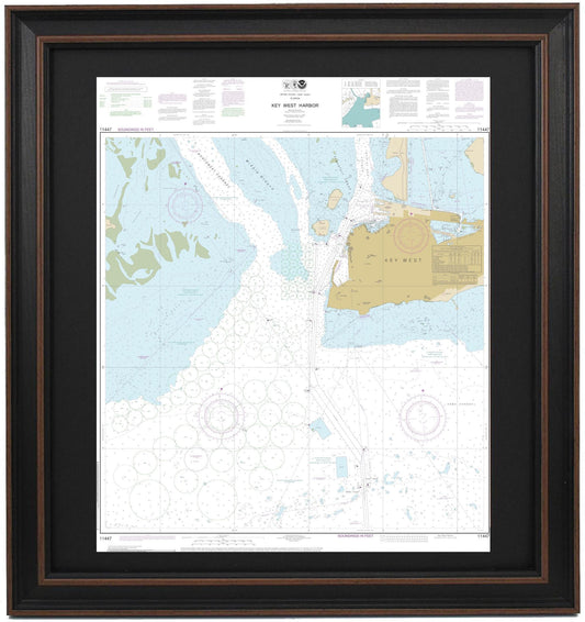 Framed Nautical Chart 11447 - Key West Harbor. NOAA 11447. Handmade in the USA.