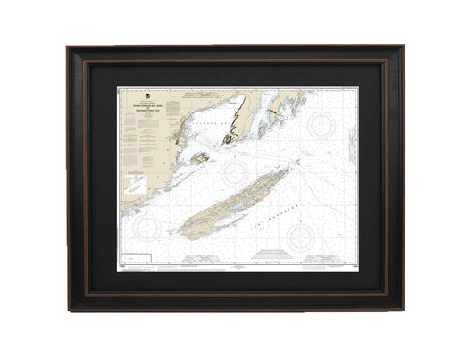 Framed Nautical Chart 14968 - Grand Portage Bay, Minn. to Shesbeeb Point, Ontario. NOAA 14968. Handmade in the USA.