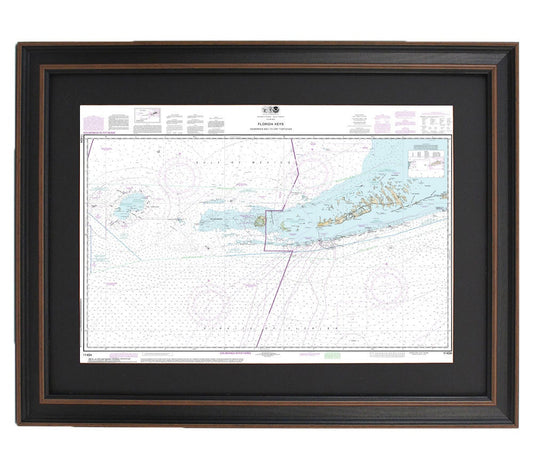 Framed Nautical Chart 11434 - Florida Keys Sombrero Key to Dry Tortugas. NOAA 11434. Handmade in the USA.