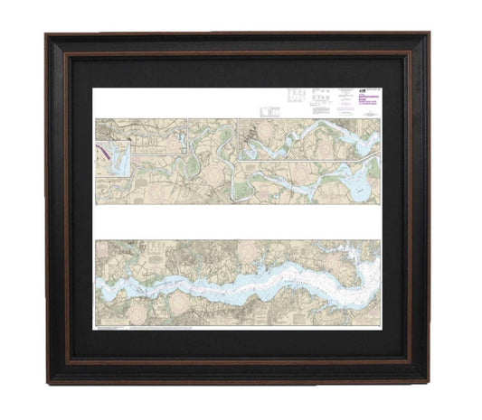 Framed Nautical Chart 12237 - Rappahannock River Corrotoman River to Fredericksburg, MD. NOAA 12237. Handmade in the USA.