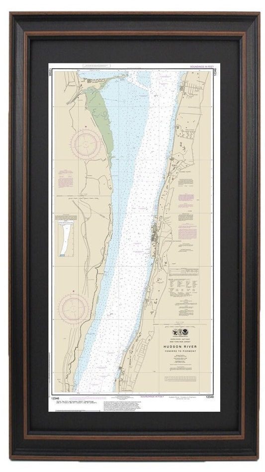 Framed Nautical Chart 12346 - Hudson River, NY. Yonkers to Piermont, NJ. NOAA  12346.