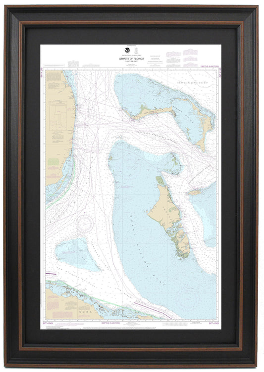 Framed Nautical Chart 4149 - Straits of Florida, Eastern Part (The Bahamas). NOAA 4149. Handmade in the USA.