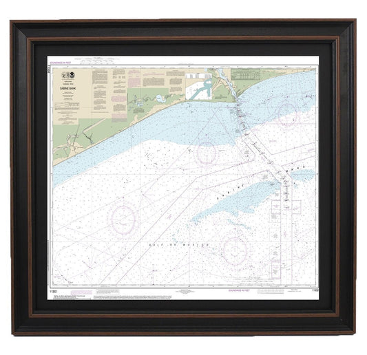 Framed Nautical Chart 11332 - Sabine Bank. NOAA 11332. Handmade in the USA.
