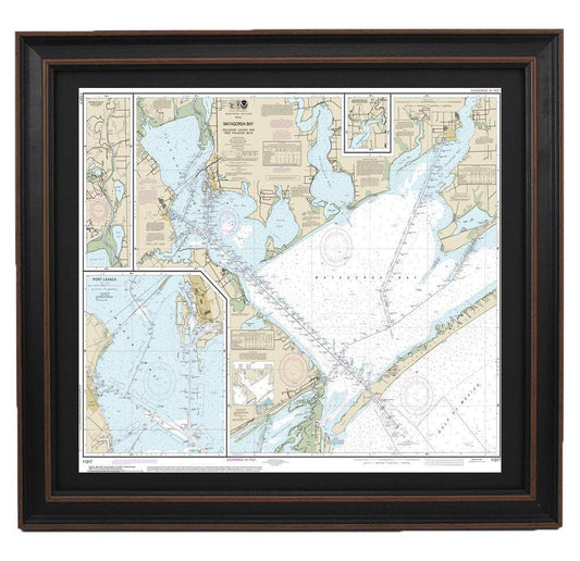 Framed Nautical Chart 11317 - Matagorda Bay. NOAA 11317. Handmade in the USA.