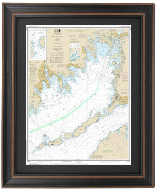 Framed Nautical Chart 13230 - Buzzards Bay, MA. NOAA 13230. Handmade in the USA.
