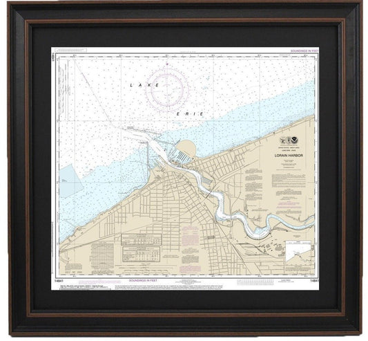 Framed Nautical Chart 14841 - Lake Erie. Lorain Harbor. NOAA 14841 . Handmade in the USA.
