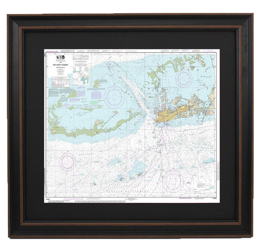 Framed Nautical Chart 11441 - Key West Harbor and Approaches. NOAA 11441. Handmade in the USA.
