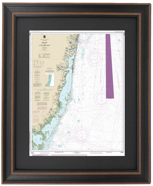 Framed Nautical Chart 12323 - Sea Girt to Little Egg Inlet, NJ. NOAA 12323. Handmade in the USA.