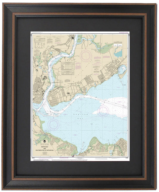 Framed Nautical Chart 12331 - Raritan Bay. NOAA 12331. Handmade in the USA.