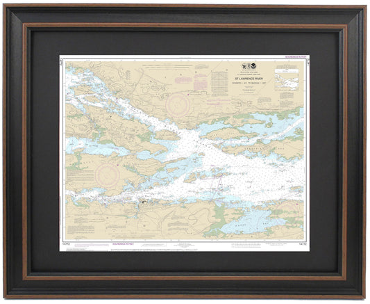 Framed Nautical Chart 14772 - St. Lawrence River, Ironsides l., N.Y to Bingham I. Ontario, NOAA 14772. Handmade in the USA.