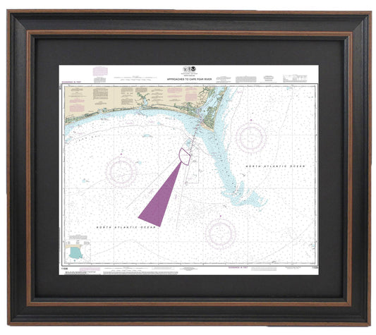 Framed Nautical Chart 11536 - Approaches to Cape Fear River. NOAA 11536. Handmade in the USA.