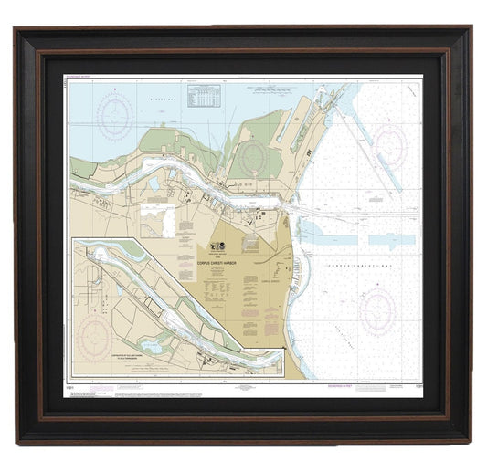 Framed Nautical Chart 11311 - Corpus Christi Harbor. NOAA 11311. Handmade in the USA.