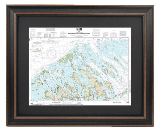 Framed Nautical Chart 11448 - Big Spanish Channel to Johnston Key. NOAA 11448. Handmade in the USA.