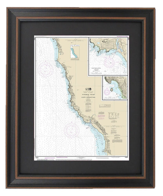 Framed Nautical Chart 18602 - Pyramid Point to Cape Sebastian. Chetco Cove. Hunters Cove. NOAA 18602. Handmade in the USA.