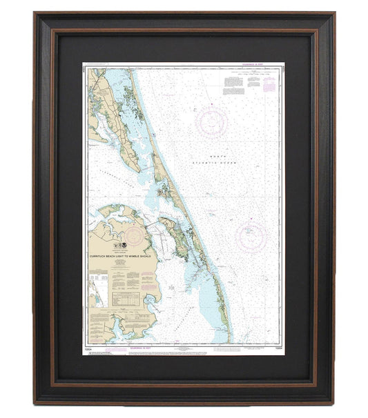 Framed Nautical Chart 12204 - Outer Banks. Currituck Beach Light to Wimble Shoals. NOAA 12204. Handmade in the USA.