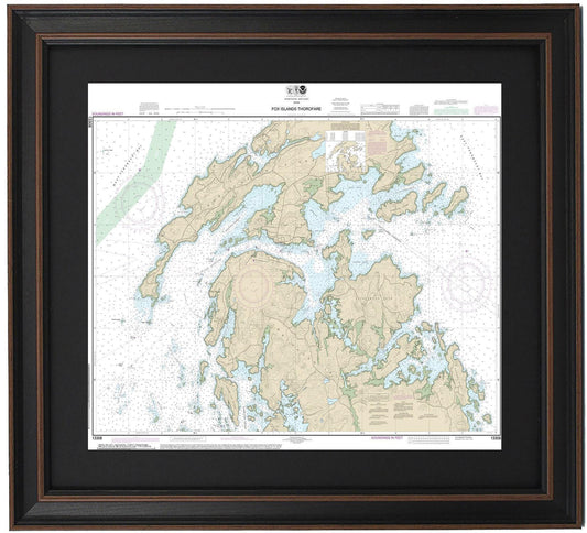 Framed Nautical Chart 13308 - Fox Islands. Vinalhaven, North Haven, Penobscot, and Leadbetter Islands. NOAA 13308. Handmade in the USA.