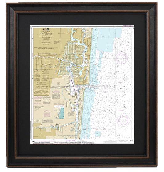 Framed Nautical Chart 11470 - Fort Lauderdale Port Everglades. NOAA 11470. Handmade in the USA.