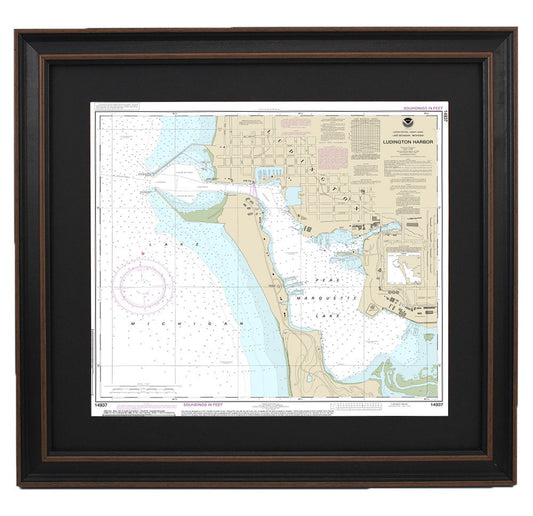 Framed Nautical Chart 14937 - Ludington Harbor. NOAA 14937. Handmade in the USA.